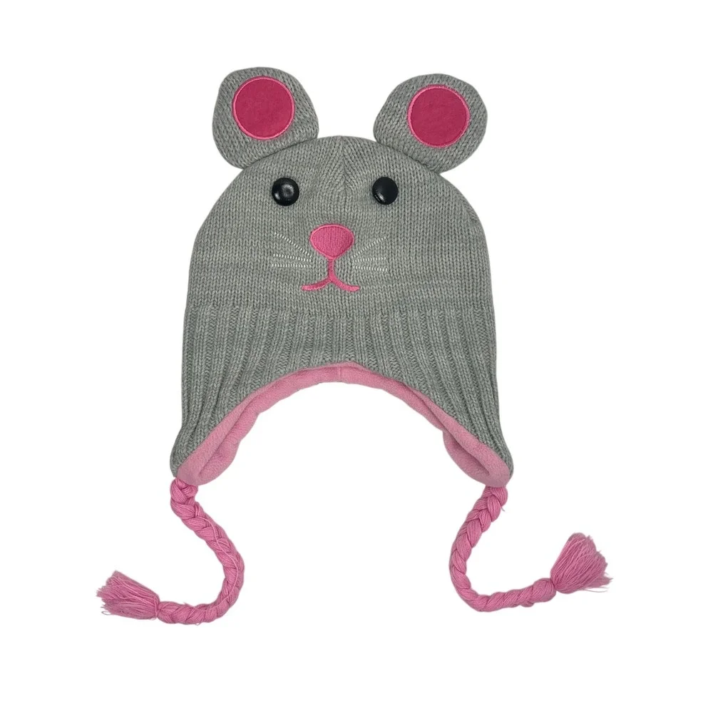 Arizona Jean Company Kids Gray Mouse Hat with Pink‎ Ears and Braids One Size